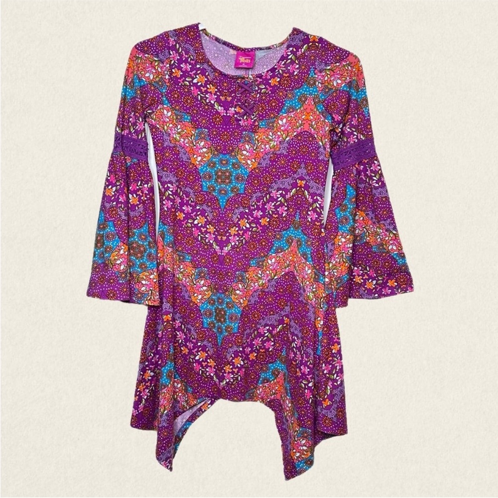 Dreamworks Trolls Floral Bell Sleeves Handkerchief
Hem Dress.